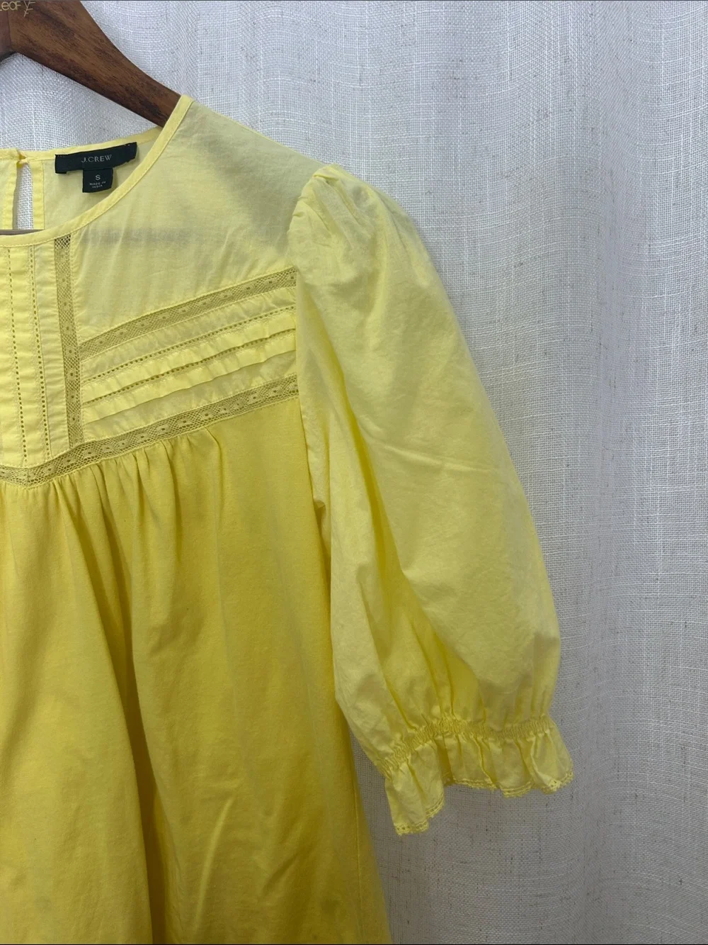 J. Crew Yellow Pintuck Peasant Short Sleeve Blouse Size Small